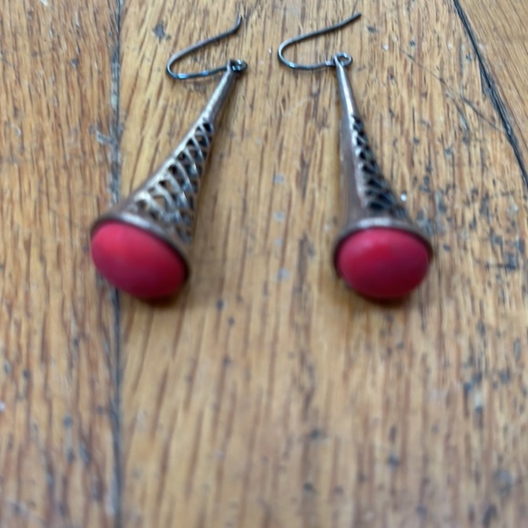 EVINE LIVE 925 silver/red stone necklace and dangle  earrings set w/box - Picture 7 of 9